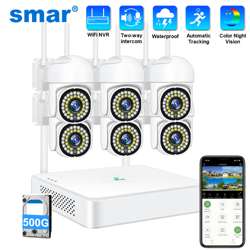 Sim Gsm Alarm - Smar 3MP Draadloos CCTV-beveiligingscamerasysteem PTZ Wifi